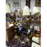 A Pair Of Gilt Metal & Blue Ceramic Table Lamps