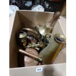 A Box Of Mixed Antique Copper & Brassware