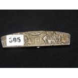 A Possibly Silver Embossed Comb Holder & Comb With Tavern Scenes