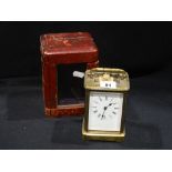 An Early 20th Century Brass Encased Carriage Clock Within Original Carry Case