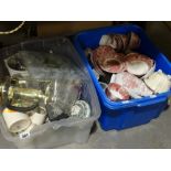 Two Boxes Of Mixed Pottery & Glassware Together With A Box Of Books