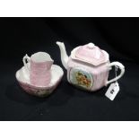 A Victorian Pink China Souvenir Three Piece Tea Service