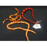 Three Amber & Amber Colour Bead Necklaces