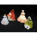 Four Miniature Royal Doulton & Coalport China Figures