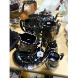 A Collection Of Victorian Black Lustre Teapots & Jugs
