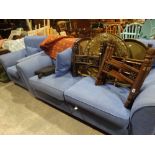 A Blue Upholstered Two Piece Lounge Suite