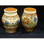 Two Crown Ducal Charlotte Rhead Design Bulbous Vases
