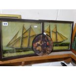 Two Marine Paintings On Glass Of 19th Century Vessels