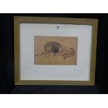 A Framed Rembrandt Print, Titled "A Lion Lying Down"