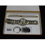 A Contemporary Gents Wrist Watch, Pen & Keyring Set