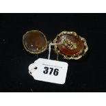 Two Yellow Metal Framed Victorian Agate Brooches