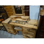 A Stripped Pine Knee Hole Mirrored Dressing Table & Stool