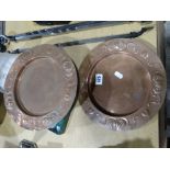 A Pair Of Arts & Crafts Decorated Circular Copper Plaques By Joseph Sankey & Sons