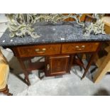 An Edwardian Period Mahogany & Inlaid Marble Topped Wash Stand On Tapered Supports