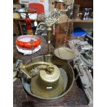 An Antique Brass Preserve Pan, Together With A Balance Scale Etc