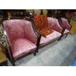 An Edwardian Mahogany Framed Drawing Room Suite Of Settee & Pair Of Chairs