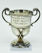 Hallmarked Silver Castlerock Golf Club Cup: 2 Handled cup with 2 golf clubs and ball to front