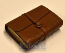 Hardy Brothers Alnwick pigskin fly wallet, 6”x4.5”, leather strap/buckle, internally fitted with