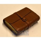 Hardy Brothers Alnwick pigskin fly wallet, 6”x4.5”, leather strap/buckle, internally fitted with