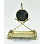 Silver plated Watch Stand & Pin Dish: Crossed clubs holding a plaque and hook for pocket watch
