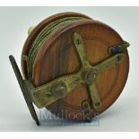 Nottingham 4” wooden and brass star back centre pin reel c. 1920 - Twin handled, centre butterfly