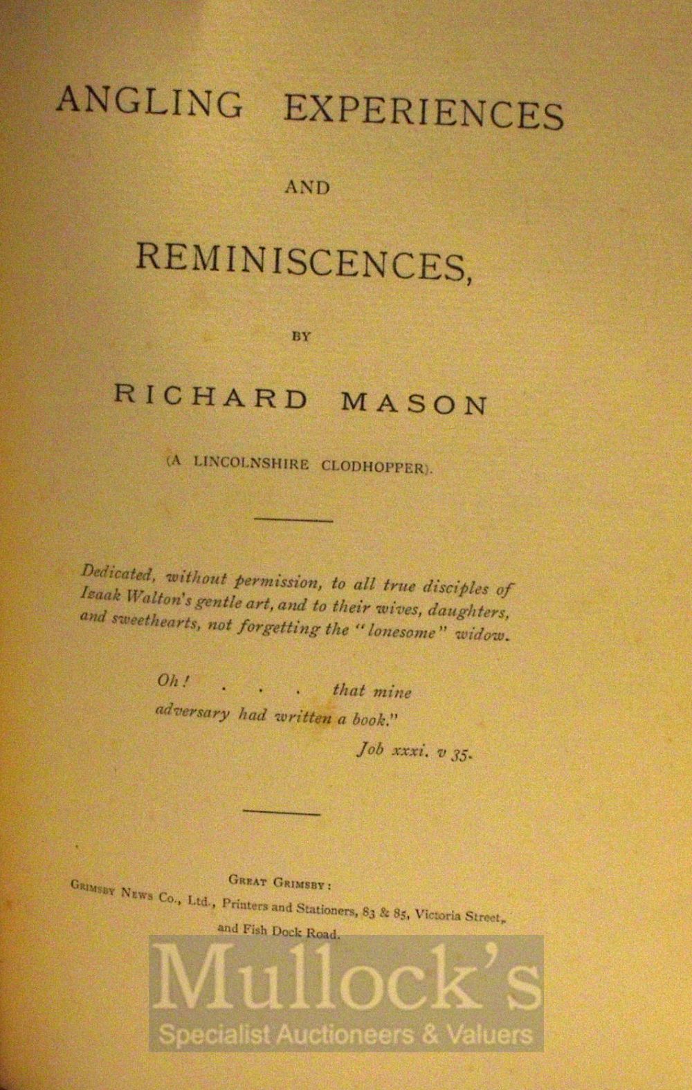 Mason Richard – Angling Experiences and Reminiscences, published Great Grimsby, circa 1909 limited - Image 2 of 2