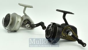 J.W Young Ambidex casting reel, black finish, half bail arm together with Allcock No.2 Felton