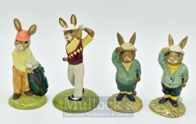 Royal Doulton Bunnykins Golf Figures: Golfer DB255, Caddie DB271, Bogey DB32 together Bogey DB32