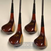 Set of 4x Hand Built by Lambert Topping Persimmon No.1, 3, 5 & 7 Woods in deep cherry stain with