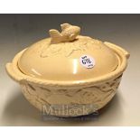 Large Decorative Fish Design Lidded Bowl – Off white heavy moulded bowl with lid having a fish for