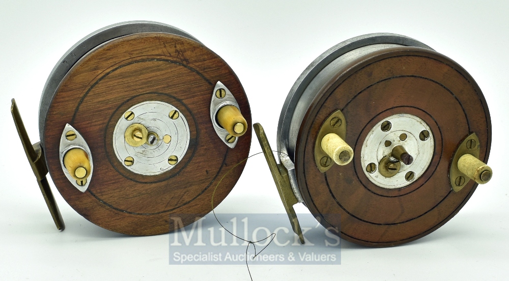 2x Wallis Zephyr Style combination wooden, alloy and brass reels – 4” with brass star back, on/off - Image 2 of 2