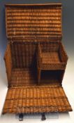 Interesting Wicker Basket – with hinged lid and drop front to reveal to compartments – still