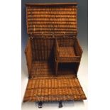 Interesting Wicker Basket – with hinged lid and drop front to reveal to compartments – still