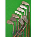 9x Assorted Irons by makers Stewart, Cochrane, Gourlay, Tinnie mashie plus others, together in a