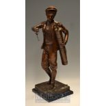 Fine Period Large Bronze Caddie figure lamp stand – mounted on on bronze base with tiered marble