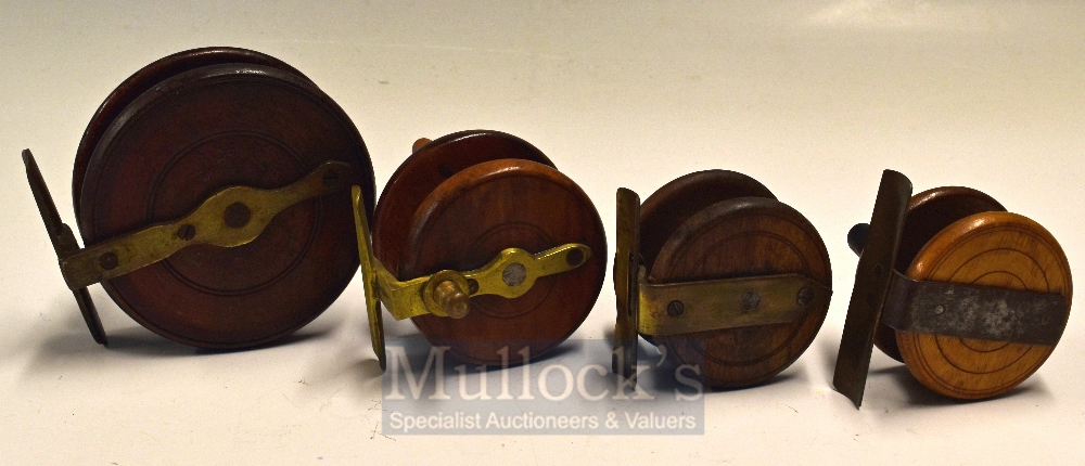 Nottingham wooden & brass Strap Back reels, Various conditions and sizes 2.5” to 3.5” all with - Image 2 of 2