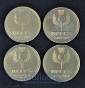 4x 1996 Bell’s Scottish Open Golf Championship white metal medals unissued overall 1.75 inch dia. in