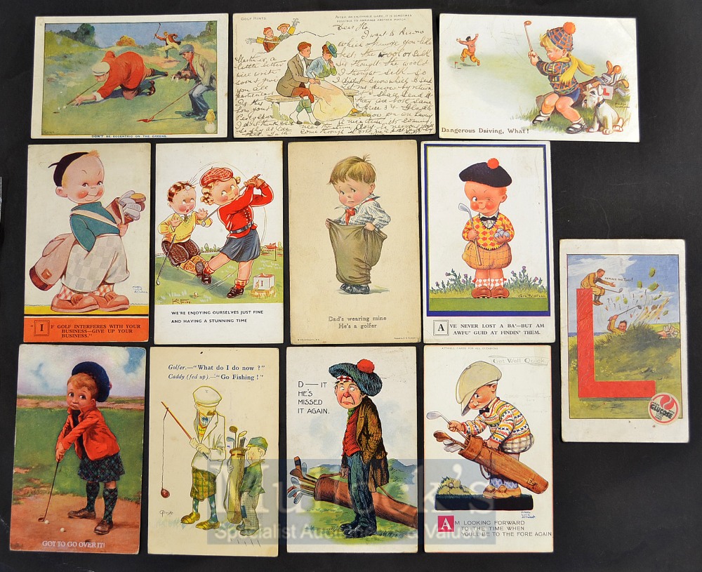 Collection of original early comic and humorous golfing postcards from 1909 onwards (12): to incl