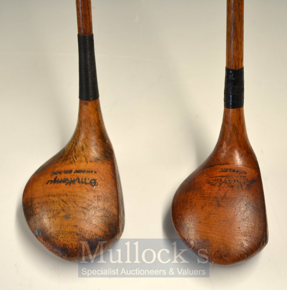 2x good size drivers – D. McKenzie Ramsay Golf Club Isle of Wight larege light stained persimmon