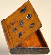 1939 German Tiffany Studios style burl wood cigarette case golf prize: 1st Prize July 22, 1939 Golf