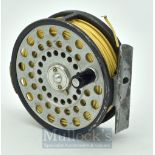 Hardy L.R.H 3 1/8” alloy trout fly reel - smooth alloy foot, perforated face c/w line