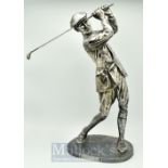 Fine and large silver golfing figure of Harry Vardon six times Open Golf Champion – by sculptor