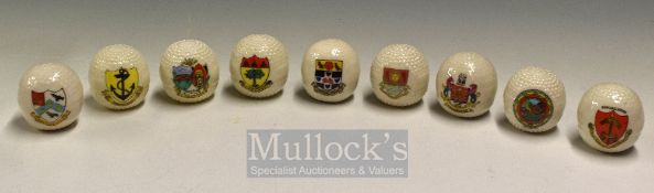 Selection of Crested Ware Bramble Golf Balls: Featuring various towns Weston Super Mare, Cardinal