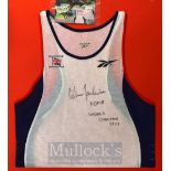 Colin Jackson Championship Worn Vest - Has worn in the 110 meters Hurdles at Seville 1999 signed and