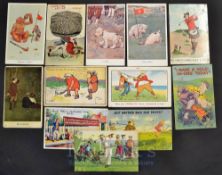 Collection of original early comic and humorous golfing postcards from 1905 onwards (12): incl 2x