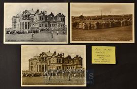 3x St Andrews Amateur Golf Tournament post cards c.1930 – 2x featuring Bobby Jones on the 18th Green