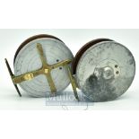 2x Wallis Zephyr Style combination wooden, alloy and brass reels – 4” with brass star back, on/off