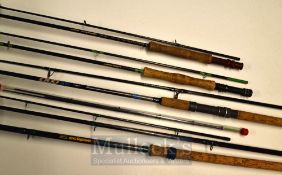Selection of 4 Rods – Shimano Twin Power fly rod 9’6” 2 piece, Shakespeare Ouo Spin 2.40m, 2