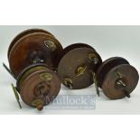 Various Wooden Brass Strap Back Reels – To include Carter & Co London 4”, twin handled centre