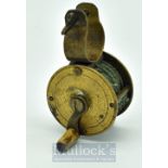 Vic unnamed 1.5” brass rod clamp winch fly reel – original ivorine handle, crank wind, c/w line